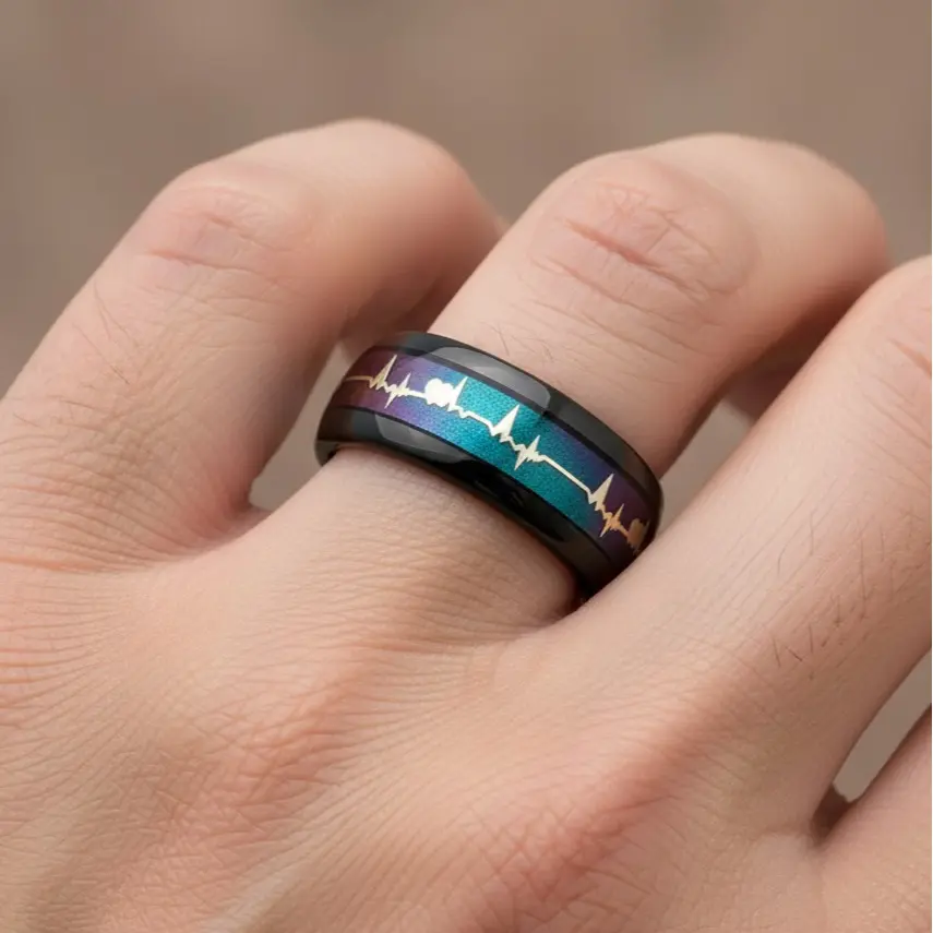 Heartbeat Ring ECG Ring Tungsten Band with Heartbeat Pattern Inlay Black Tungsten Wedding Ring 8mm Band Love Ring Gift for Boyfriend Heartbeat Engagement Ring