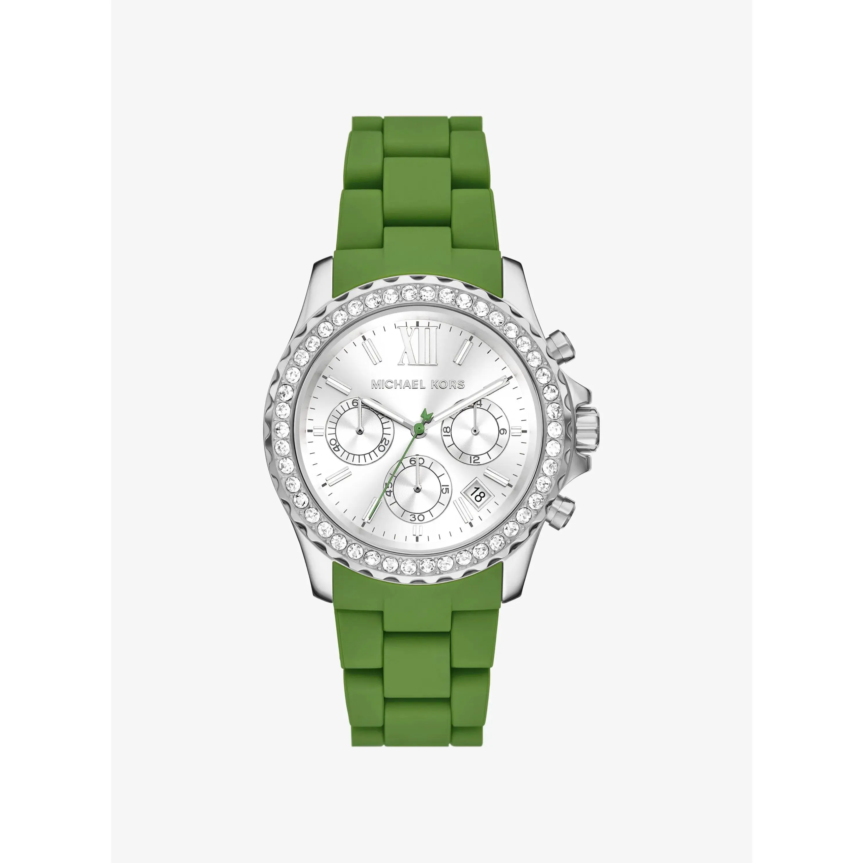 Oversized Everest Pavé Silver-Tone and Silicone Watch