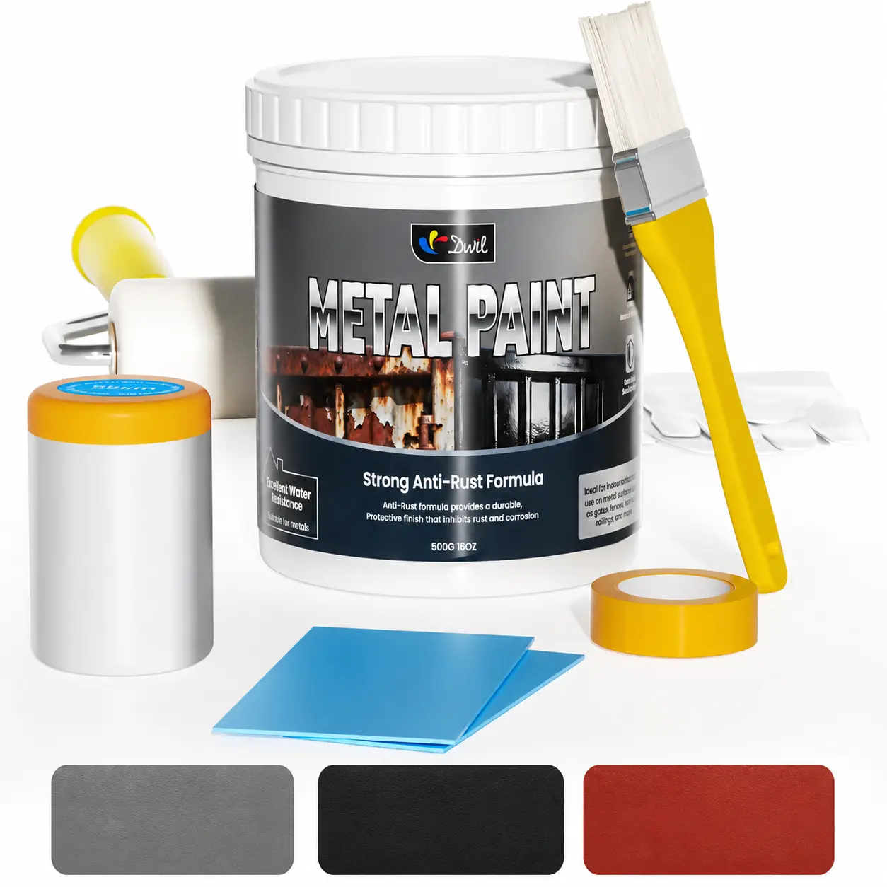 Waterproof Anti-Rust Metal Paint, Smooth Protective Finish for Gates, Fences, Railings, Doors and Outdoor Metal Furniture, 16 oz/32 oz