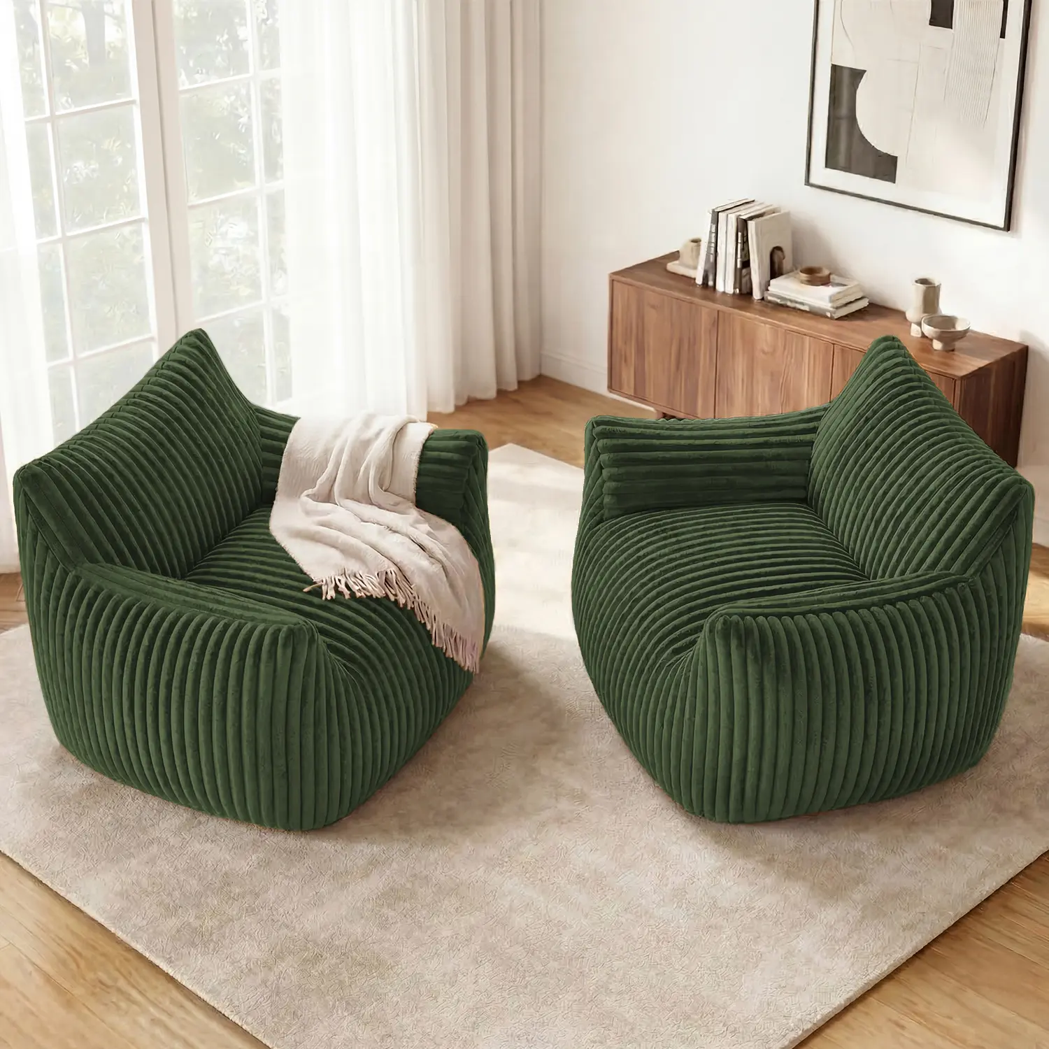 【2 Packages】Modern Corduroy Lounge Chairs for Cozy Living Room Comfortable Seating Furniture,Ergonomic Design for Dorm Room Home Office Single Furniture, Casual, Bean Bag Chair sohochic
