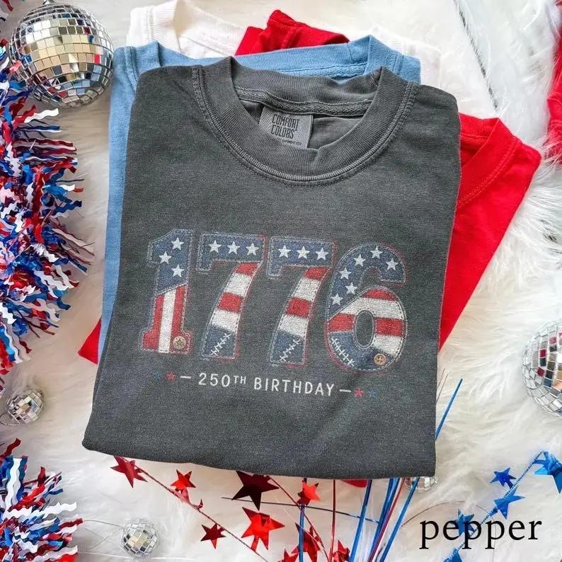 Comfort Colors Patriotic USA Shirt, America 250th Anniversary Tee, 1776 Flag Graphic T-Shirt, Independence Day Gift Tee