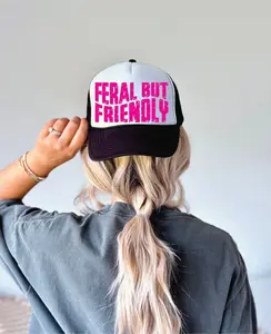 Feral but Friendly Black & White Unisex Foam Trucker Hat