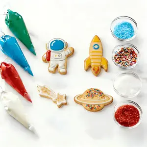 Space Cookie Cutters Set of 6 – Stainless Steel Rocket, Astronaut, Star & Planet Shapes for Cookies, Fondant & Cake Decorating | Kids Birthday Party Baking Molds for Dough, Chocolate, Cheese & Fruit