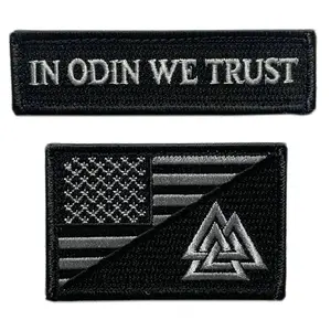 Odin we Trust USA Flag Valknut Viking Patch [2PC - Hook Fastener Backing - VP3]