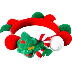 Christmas Collar Pom-Pom Plush Ball Collar for Large Dogs Pet Christmas Costume Soft Funny Dog Collar Xmas Party Accessories Headgear Embroidered Reindeer