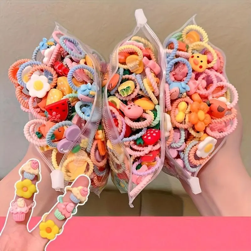 50pcs of Cute Cartoon Thumb Hair Ties - Non-Damaging, Elastic Rubber Bands for Styling - Plastic Material, Casual Style 50pcs of Cute Cartoon Thumb Hair Ties - Non-Damaging, Elastic Rubber Bands for Styling - Plastic Material, Casual Style