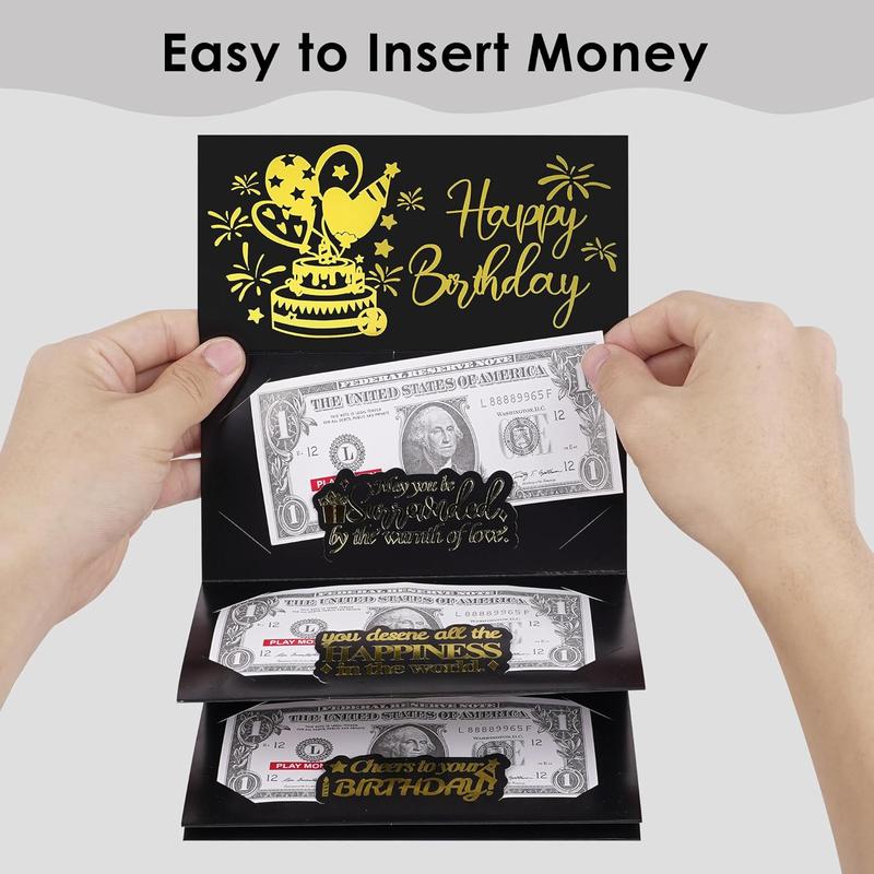 4Pack Birthday Dollar Folding Black/Pink Envelopes Gold Stamping Gift Pack with 6Slot DIY Holiday Cash Envelopes for Party Festive Decorations Money Birthday Cards with Envelopes Surprise Birthday Gifts Valentine's Day Gifts Christmas Gifts Party Supplies