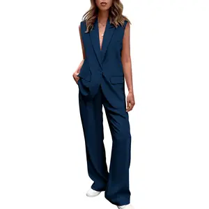 PrettyGarden Women's 2 Piece Outfits Sleeveless Suit Vest and Wide Leg Pants Business Casual Blazer Sets  Chic Womenswear