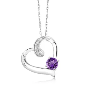 Gem Stone King Heart Pendant Necklace For Women | 10K White Gold | 5MM Round Gemstone Birthstone and White Lab Grown Diamond | Gold Necklace | 18 Inch Chain | Fine Jewelry Gift for Her Mom Wife