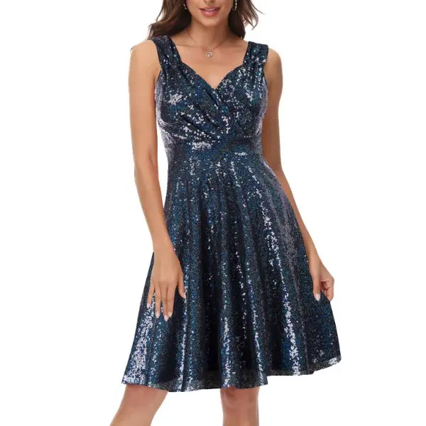 GRACE KARIN Women's Sparkly Sequin Cocktail Dresses Formal Prom Party A Line Dresses Wedding Guest Glitter Midi Dress