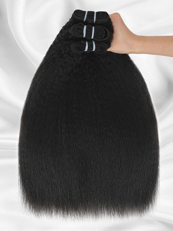 Lemoda Raw Kinky Straight Human Hair Bundles 100% Unprocessed Brazilian Human Hair Full and Thick 3 Bundles 16A Double Weft Yaki Straight Bundles Human Hair Natural Color