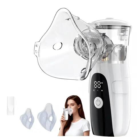 Handheld Plastic Soundwave Mesh Nebulizer - Travel Size, Low Noise, Compact, Easy to Operate, Unisex Home Care Device for Adults & Children, Necessary Accessories Included (Batteries Not Included)