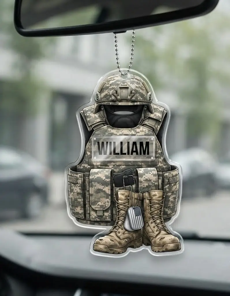 Military Car Ornament, Personalized Soldier Gear Keepsake, Custom Veteran Gift, Army Soldier Memorial, Tactical Car Decor, Deployment Gift