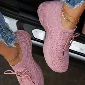 Women'sRunningShoesTennisShoesLightweightBreathableWomen'sSneakers-ComfortableMeshLace-upSneakers,PinkTexturedKnitUpper,CushionedInsole,DurablePUSole,CasualSportsDesign,SuitableforAll-dayWear,RunnerAthleticTrainerTraining(Sheets)