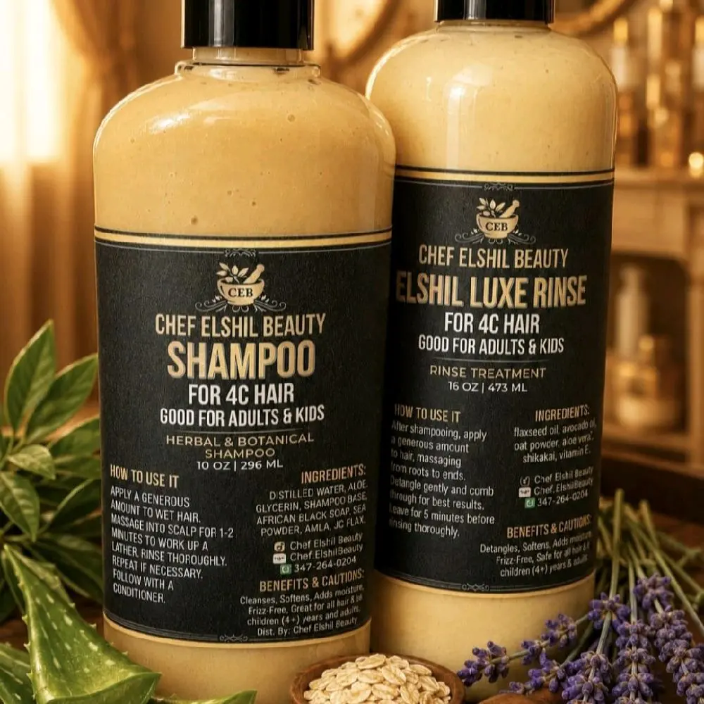 Elshiluxe Healthcare 4C Hair Shampoo (10 oz) & Rinse Conditioner (16 oz) – Formulated for Stiff Hair to Boost Smoothness and Softness