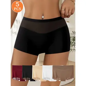 QUASTI 5-Piece High Waisted Seamless Sexy Lace Women's Underwear, Skin Friendly Lace Soft Invisible Underwear, Breathable & Hip Lifting Basic Style, Daily Minimalist Underwear, S-XXL