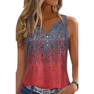 Flamingals Allover Print Button Up Notched Neck Tank Top