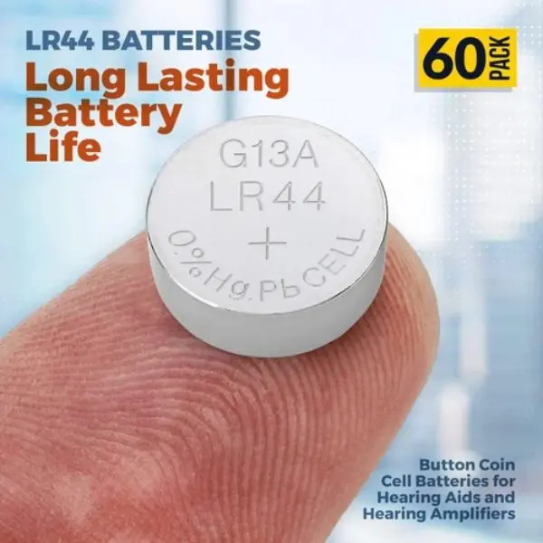 MEDca 1.5V Alkaline Batteries - LR44 L1154 AG13 357 303 SR44 Battery - Button Coin Cell for Hearing Aids and Amplifiers, Toys, Remotes, Calculators, Lasers | Long Lasting Power | Anti Corrosion | 60 PCS