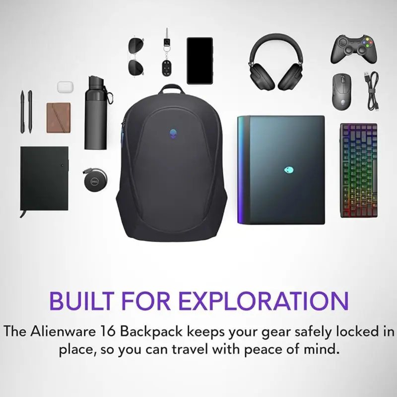 Alienware 16” Backpack AW5625P 21L Capacity 3D Breathable Mesh Magnetic Pocket Organizers RFID Secure Weather Resistant Reflective Iridescent Logo