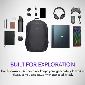 Alienware 16” Backpack AW5625P 21L Capacity 3D Breathable Mesh Magnetic Pocket Organizers RFID Secure Weather Resistant Reflective Iridescent Logo