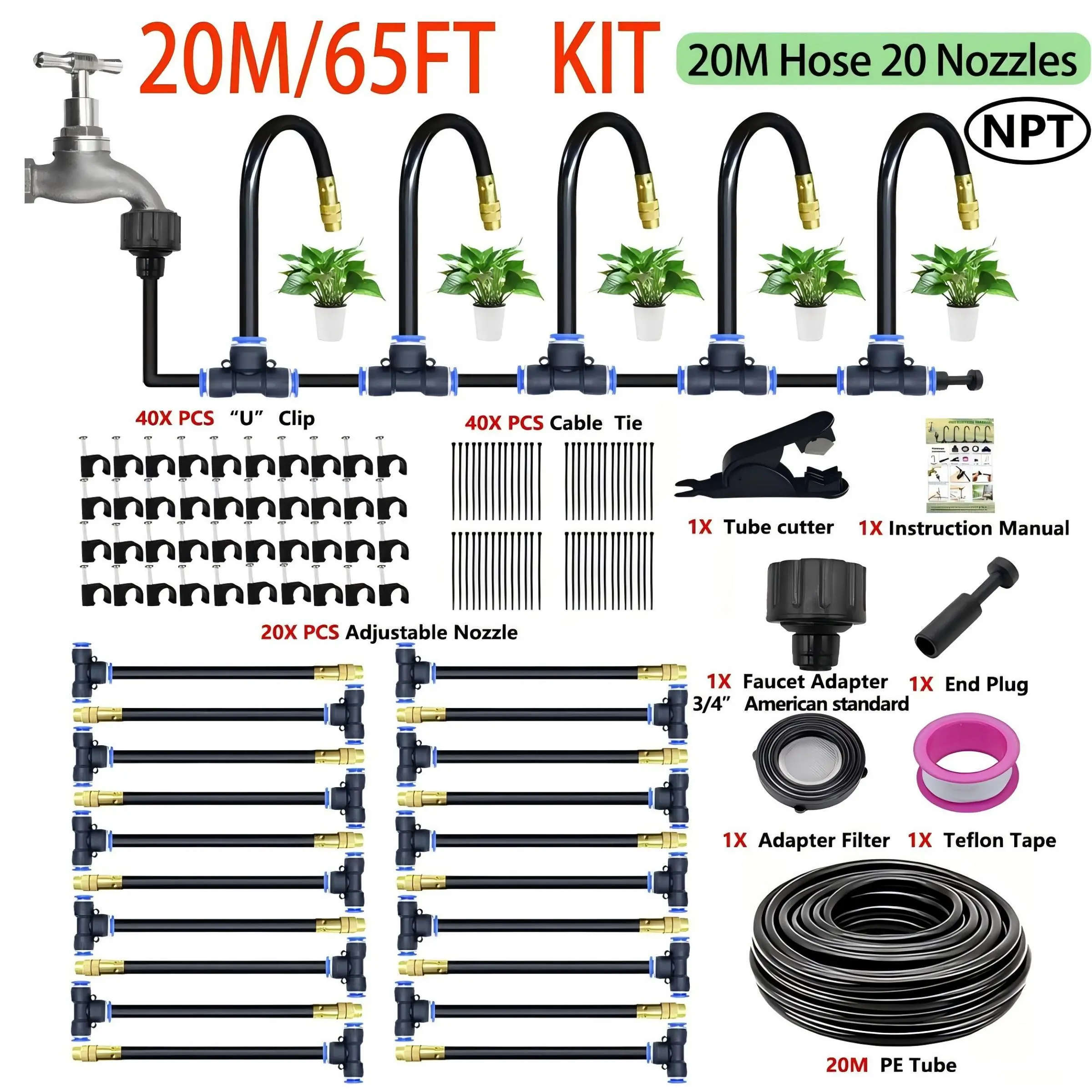 Micro-drip Irrigation System Set, Adjustable Brass Atomizing Nozzle, Balcony Greenhouse Automatic Irrigation Solution, Water-saving & Precise Water Control Watering Systems, Sprinklers for Yard, Garden Water Hose