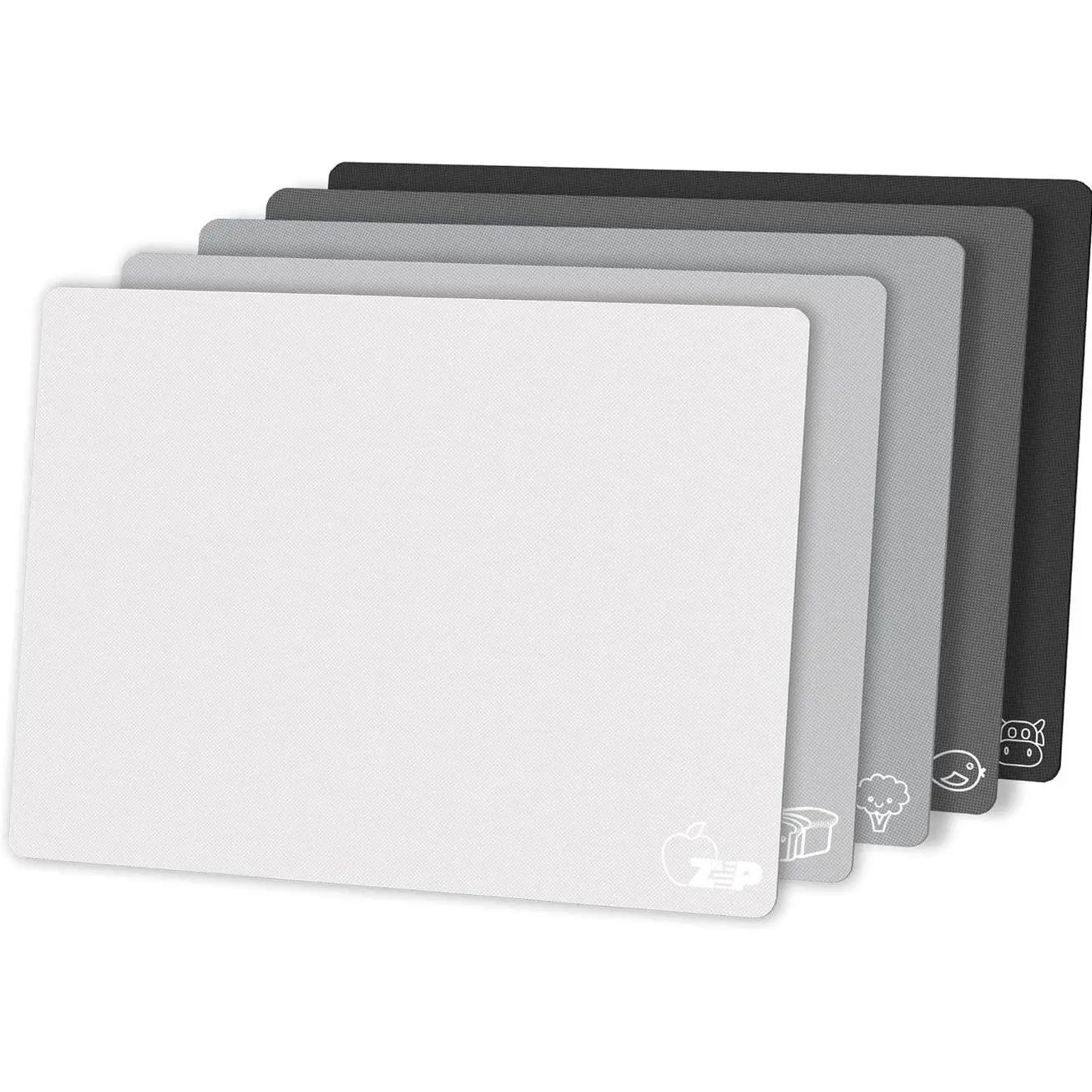 Flexible Plastic Cutting Board Set of 5 Gradient Color, Colorful Chopping Boards, Free Mats, Non-Slip, Dishwasher Safe, 15x12 Inch, Gray Neutral Colors