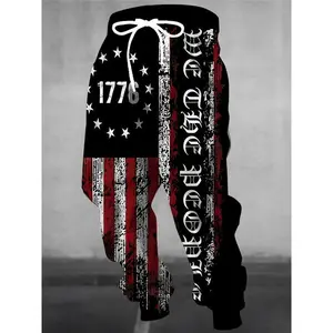 Retro & Texture [3D Printed Joggers with Pockets] Men’s Stylish 3D American Flag Print Joggers with Drawstring & Pockets – Casual Polyester Sweatpants, Machine Washable