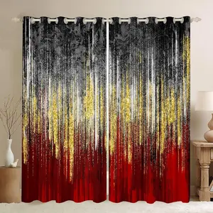 Red Golden Black Darkening Drapes,Abstract Curtains for Bedroom Living Room,Stripes Blackout Curtains,Fancy Window Treatments