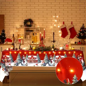 Rectangular Christmas Tablecloth, Snow Scene Santa Claus Table Cover, New Year Party and Dinner Decoration, Best Christmas Gift, Party Decoration Supplies