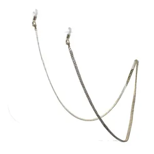 Elegant Crystal Rhinestone Strap Reader Eyeglass Chain Holder Necklace Clear Crystal Gold Tone, 28.5"