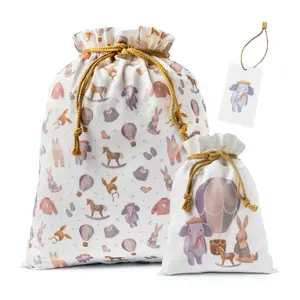 Canvas Drawstring Gift Bag Set with Gift Tag - 20" Large and 12" Small Bags for Baby Showers, Birthdays, and Newborn Gifts