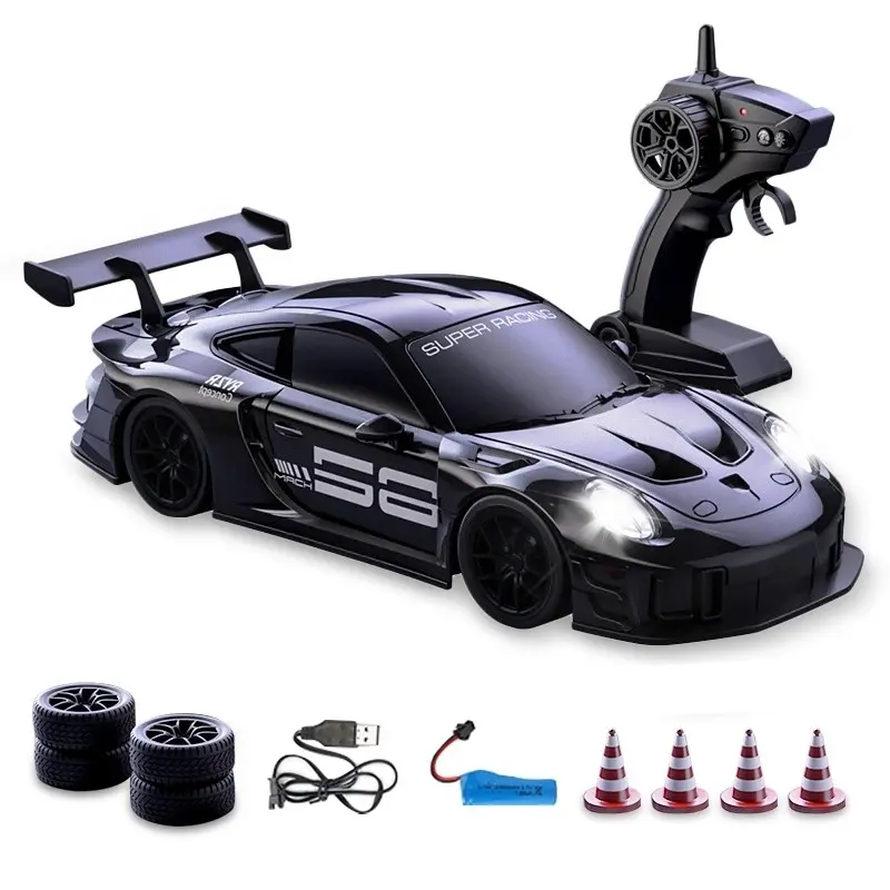 High-Speed Remote Control Drift Car with Lights, Realistic Design, 2.4g Controller, Includes Drifting Wheels, Birthday Gift, Unisex