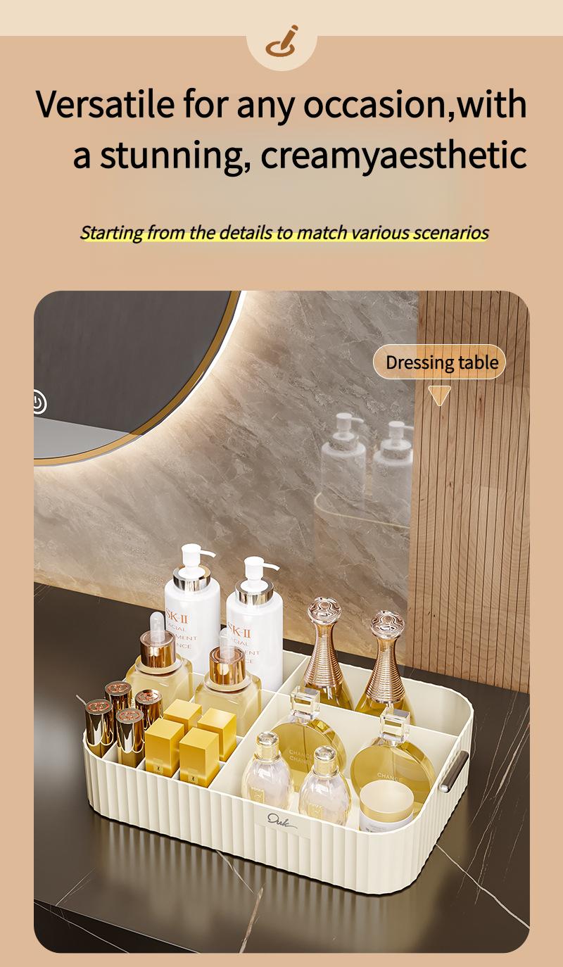 Organizer with Handles, Multi-Grid Cosmetic Storage Rack for Vanity, Dresser & Bathroom, Large Capacity Desktop Skincare & Perfume Bins