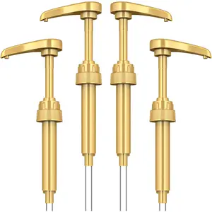 Coffee Syrup Pump Dispenser, 4 Packs of Syrup Pump for 750ml/25.4 oz Syrup Bottle, Gold Pumps for Coffee Syrup Bottle, works with Torani, DaVinci, Jordans Skinny 750ml Syrups Bottles