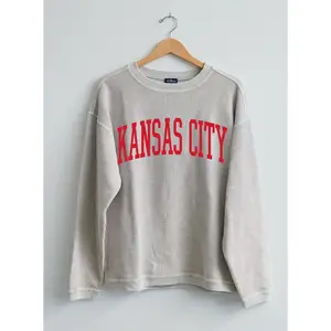 Kansas City Corded Crewneck Sweatshirt - Oversized Fit, Long Sleeve, Casual Style, 100% Cotton, Ribbed Trim, Summer Wear