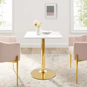 Modway Verne 28" Square Dining Table in Gold White