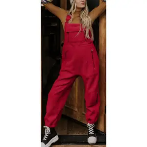 Women's Fleece Warm Overalls Winter Loose Casual Jumpsuits with Pockets
