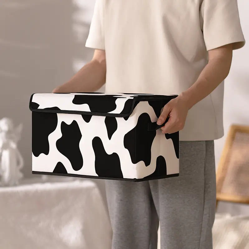 Cow Print Storage Box with Handles, Bedroom Closet Organizer, Bed Underneath Storage for Clothes Blankets Sheets Toys