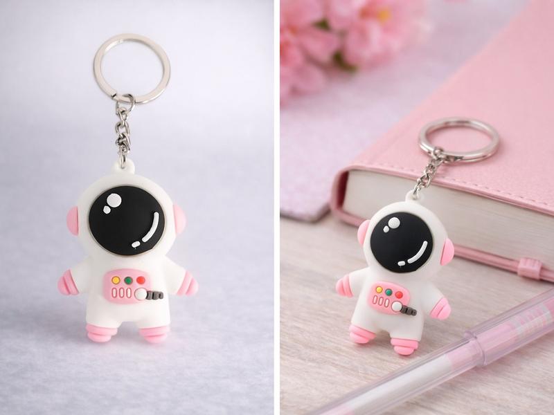 Cute Astronaut Keychain Pink and Blue Dual Color Adorable Spaceman Pendant Charm for Bags Keys Phones Perfect Small Gift for Birthday Holiday Party Favors Daily Decoration Accessory for Kids Adults Space Lovers Premium PVC 3.74 inches