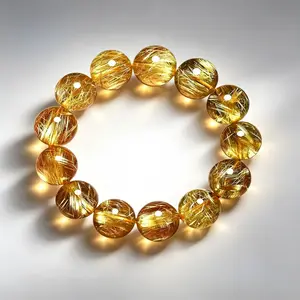 Premium Golden Rutilated Quartz Stretch Bracelet - High Clarity Yellow Crystal for Prosperity & Daily Protection
