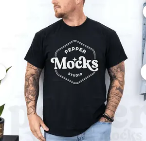 "Gildan 5000 Black T-Shirt Mockup | Male G500 T-Shirt Mock-Up | Real Human Model Mock-Up | Casual Simple Mock-Up | Front View of Men's Gildan 5000 Shirt"
