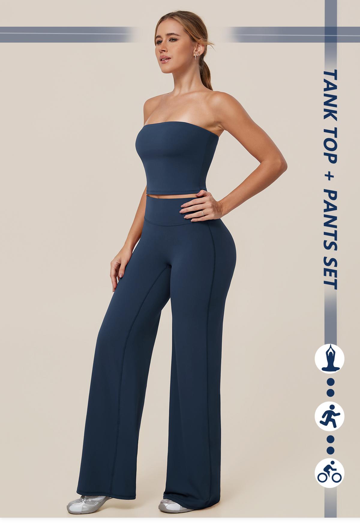 TIMEOFF Women's 2 Piece Workout Set, Non-Slip Strapless Tube Top & High Waist Butt Lifting Flare Pants, 4-Way Stretch Yoga Loungewear, 2 Pcs Set, Two Piece Sets Women TIMEOFF Women's 2 Piece Workout Set, Non-Slip Strapless Tube Top & High Waist Butt Lifting Flare Pants, 4-Way Stretch Yoga Loungewear, 2 Pcs Set, Two Piece Sets Women