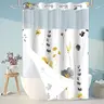 Ink and wash Floral double-layer shower curtain, no hooks, fresh country style home decoration, bathroom accessories, 72x75in