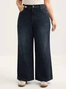 【Summer Turn-Up】【Wide Leg】BlOOMCHIC plus size Stretchy Waist Retro Wash Wide-Leg Jeans [M-6X] 2026 Summer Pick for Mother's Day