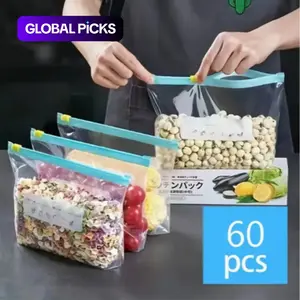 60 Ziplock Food Storage Bags, Three Sizes, Reusable & Leak-Proof, Ideal for Fruits, Grains, Vegetables, Meat, Kitchen Organization Essentials, Reusable Snack Containers #GLOBAL PICKS
