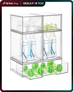 Vtopmart 5/8 Pack Stackable Nursery Bottle Station, Clear Plastic Organizer Bins for Beauty Supplies Vanity Bathroom Cabinet Pantry, Multi-Size Flexible Design, BPA-Free Safe, Multifunctional, Water Proof, DealsForYouDays (Mid Year Sale Restock), DFYD