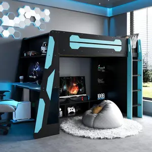 Bellemave Solid Wood Loft Bed with Desk, Multi-Shelf Storage & RGB Light - Twin Size Beds for Single Person, Sturdy Dual Frame, Esports Look for Gaming & Work Spaces