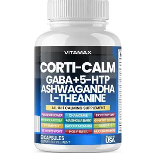 Corti-Calm Cortisol Supplement, L Theanine, Ashwagandha, Vitamin D 3, GABA for Relaxation, Fatigue & Focus with Ginkgo Biloba, Bacopa Monnieri, 5-HTP – Non-GMO, Made in USA – 60ct