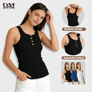 Backless Button Tank Top for Women – Ribbed Stretchy Casual Summer Basic Top with Removable Buttons  Backle 2026 Summer Trendss Stretchy Casual Top for Office, Travel & Daily Wear fashion sport Women's Seamless Bra Camisole Slimming Breathable sparkly