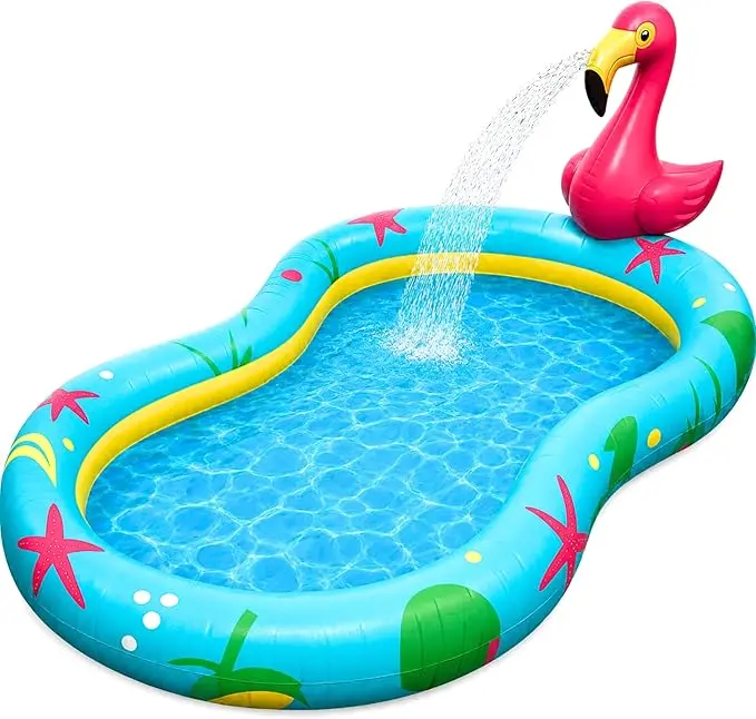 Kiddie Pool with Sprinkler for Kids, Inflatable Toddler Pool with Splash Pad, Toddler Inflatable Swimming Pool, Summer Water Toys for Toddlers, Outdoor Backyard Pool